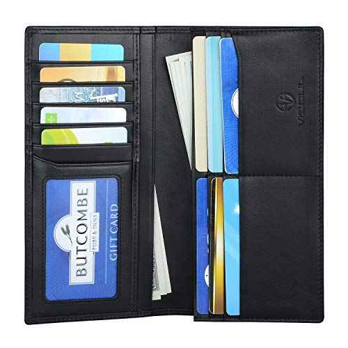Leather Checkbook Cover Wallet for Men with RFID Blocking