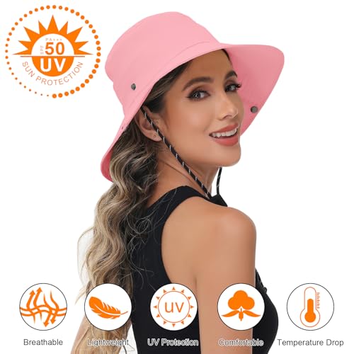 Sun Hats for Women Bucket Hat UV Protection Fishing Hat Wide Brim Safari Hats 2 in 1 Zip