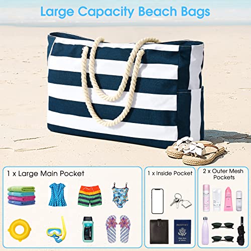 Beach Bag Large Beach Tote Bag for Women Waterproof Sandproof Swim Pool Bag With Zipper