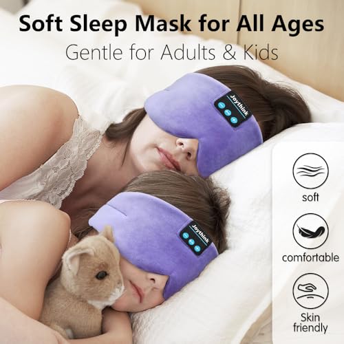 Sleep Headphones Bluetooth Sleep Mask Silk Headband Earphones Bluetooth Eye Mask for Sleeping On Side Blackout Soft Sleep Earphones Music Kids Children Eye Cover Purple