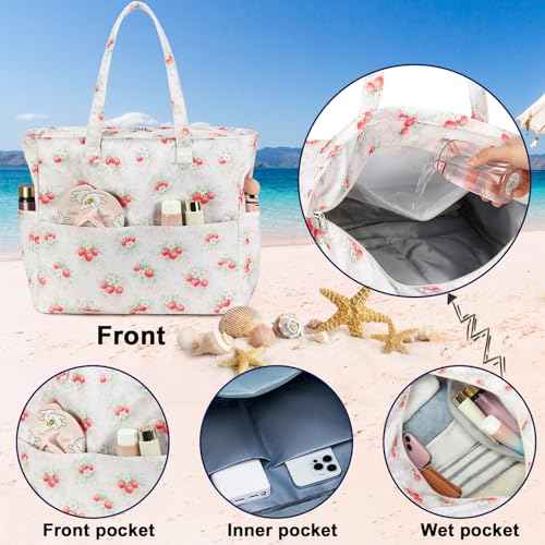 Waterproof Beach Tote Pool Bags for Women Ladies Extra Large Carry On Bag With Wet Compartment for Weekender Travel