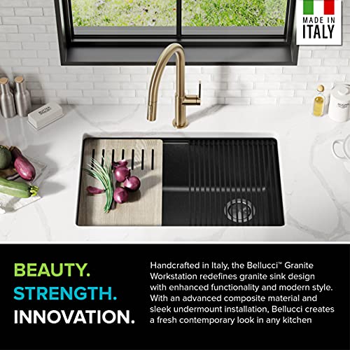 Bellucci 30” in. Undermount Workstation Granite Kitchen Sink in Metallic Black with Accessories