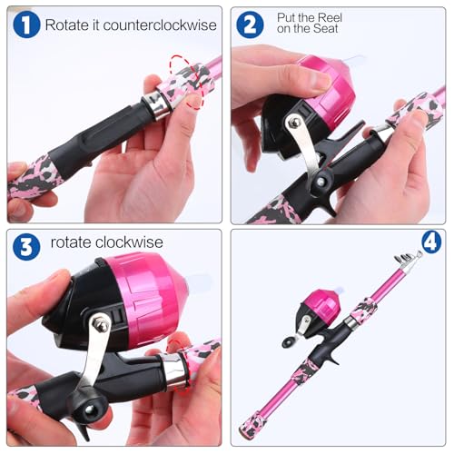 Collapsible Telescopic Fishing Rod and Reel Combo Push Button Small Fishing Pole Kit Beginner Youth Girls Fishing Starter Set Tackle