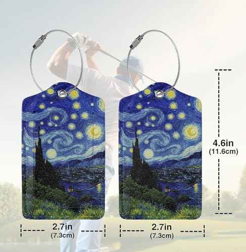 2 Pack Luggage Tags for suitcases Van Gogh Starry Night TSA Approved Label Luggage Tag Baggage Tag Leather Stainless Steel Loop Label Tag for Men Women Travel Bag Suitcase (2 Count)