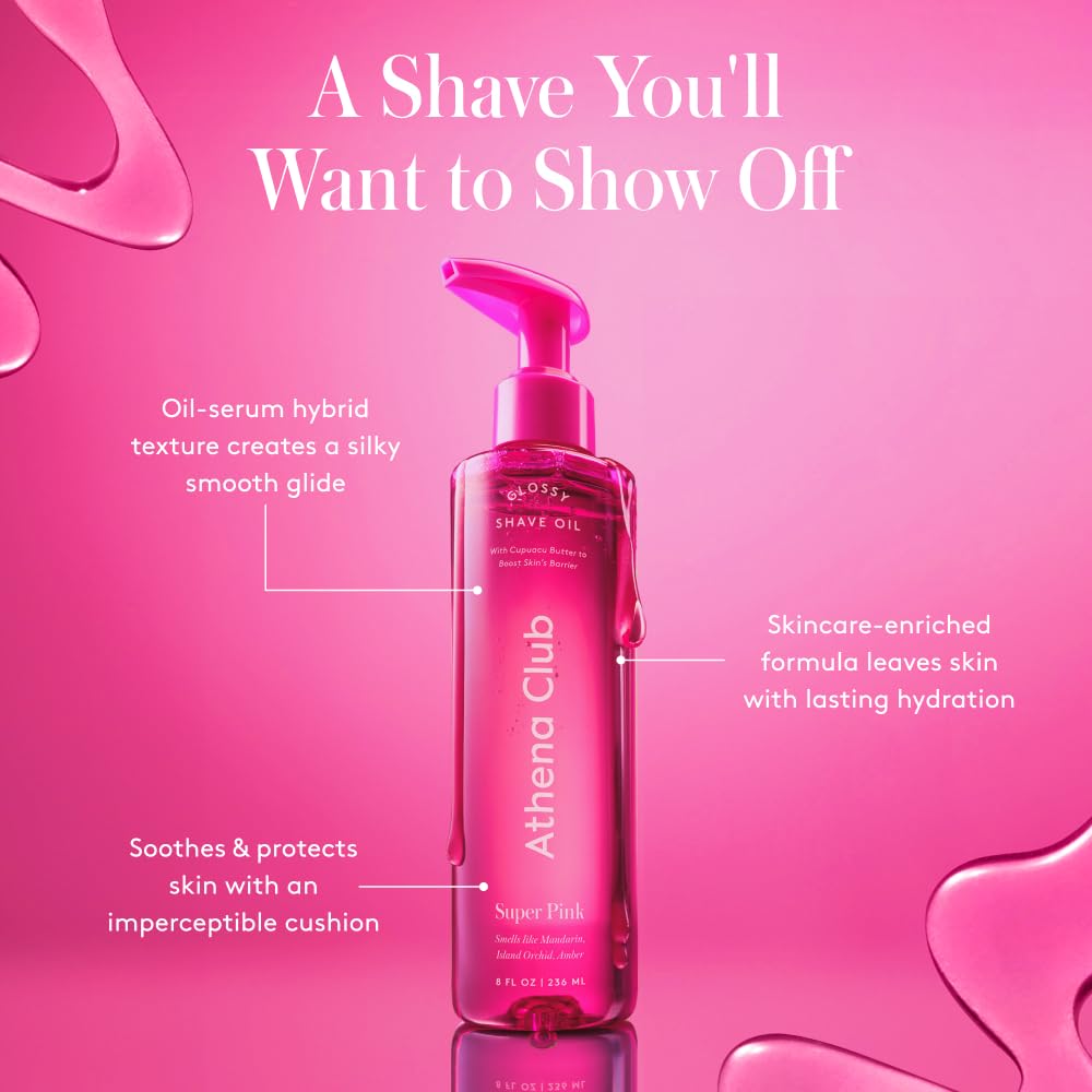 Women's Razor Shave Kit, 1 Rose Razor Handle + 6 Blade Refills + Super Pink Glossy Shave Oil