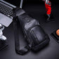 Leather Sling Bag Mens Chest Bag Casual Shoulder Crossbody Bags Travel Hiking Backpacks Daypack with USB Charging Port