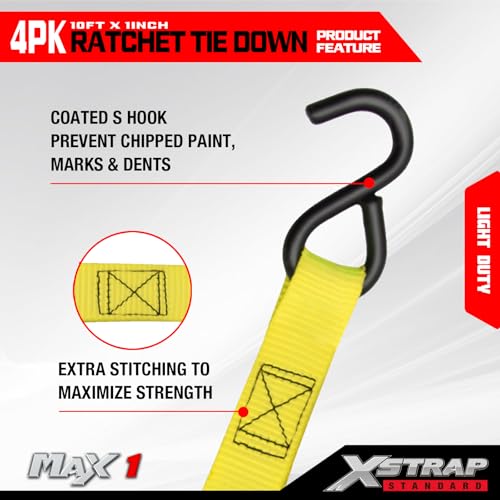 4 PK Ratchet Tie Down Straps (4 Count)