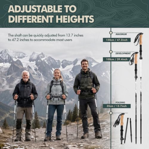 Folding Trekking Poles 7075 Aluminum Lightweight for Travel (2 Count)