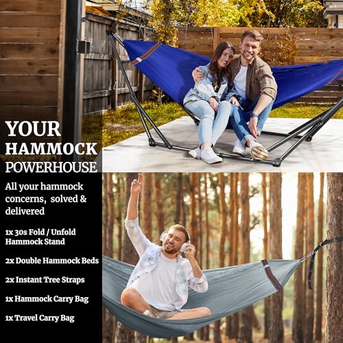 Combo x2 Hammocks with Stand for Outside & Tree Straps