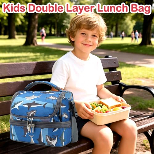 Kids Double Decker Cooler Insulated Lunch Bag Large Tote for Boys