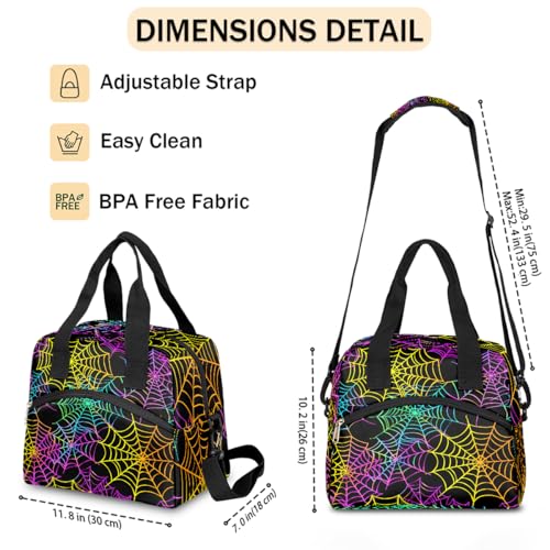 Colorful Spider Web Insulated Lunch Bag for Women Girl Reusable Lunch Tote Box With Shoulder Strap Lightweight Thermal Cooler Meal Prep Bag for Work School Office Picnic (print 21)
