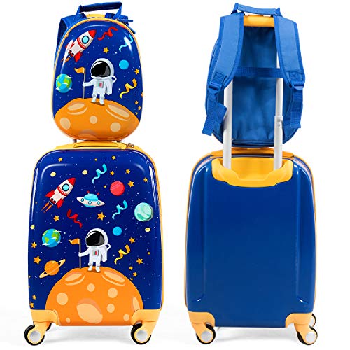 Kids Luggage 12" Toddler Backpack & 18" Travel Suitcase with Wheels (2 Count)