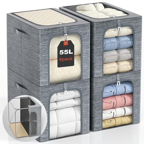 Blanket Storage Bins with Metal Frame for Closet (4 Count)