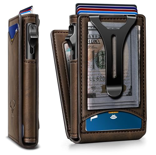 Men Slim Magnetic Leather Wallet Metal Case Money Clip 9 Cards