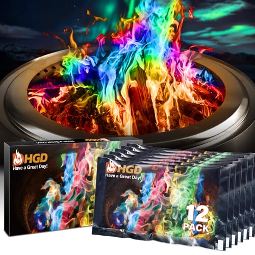 12 Pack) Magic Campfire Fire Color Changing Packets for Fire Pit, Indoor/Outdoor Fireplace, Bonfire - Rainbow Magical Flame, Camping Accessory, Compatible with Wood