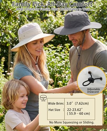 Men's Sun Hat UPF 50+ Wide Brim Bucket Hat Windproof Fishing Hats