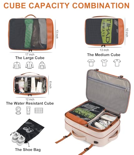 40L Expandable Carry On Travel Backpack with 4 Packing Cubes