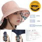 Womens Sun Hats Wide Brim Reversible Bucket Cotton Hat Packable Summer Travel Cap with Hat Clip