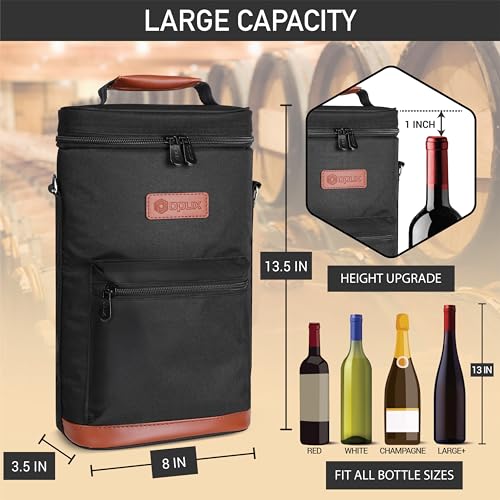 Insulated 2 Bottle Wine Bag Tote Leakproof Carrier Cooler Gift
