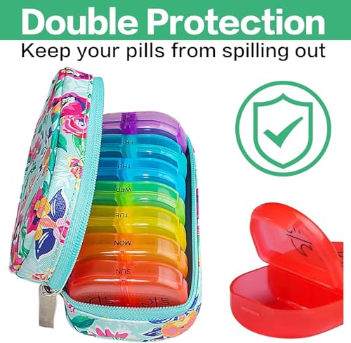 Weekly Travel Pill Organizer 2 Times a Day AM PM Rainbow Pill Box