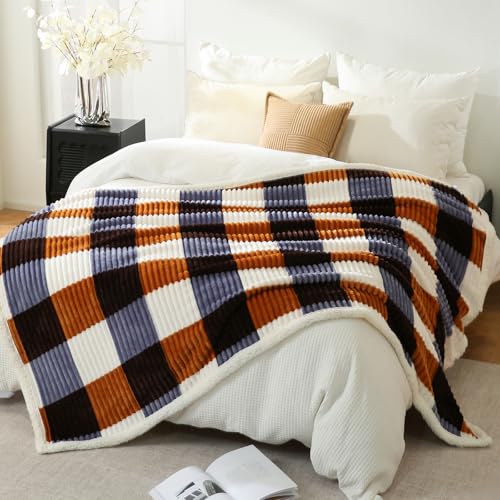 Sherpa Blanket Twin Plaid Thick Bed Blanket