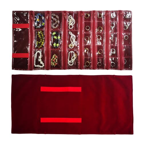Travel Jewelry Roll Bag Portable Organizer Pouch With Grids&PVC Cover Storage Bags for Necklace