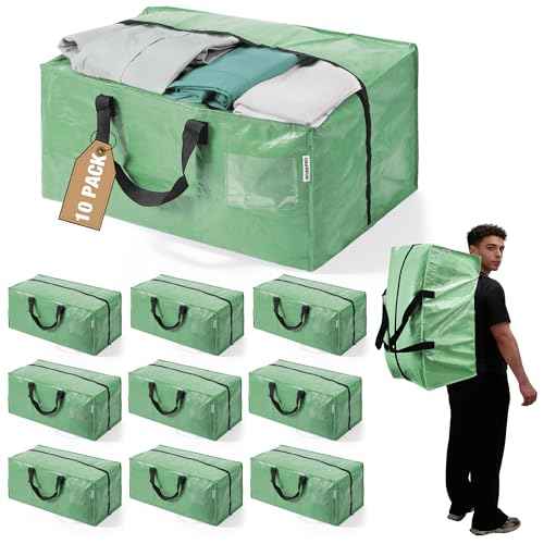 10 Pack Extra Large Moving Bags with Backpack Straps & Handles (10 Count)