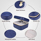 2 Pack】 PU Leather Travel Small Portable Mini Travel Jewelry Organizer for Rings Necklaces Earrings and Lipstick Color Blue and Pink (2 Count)