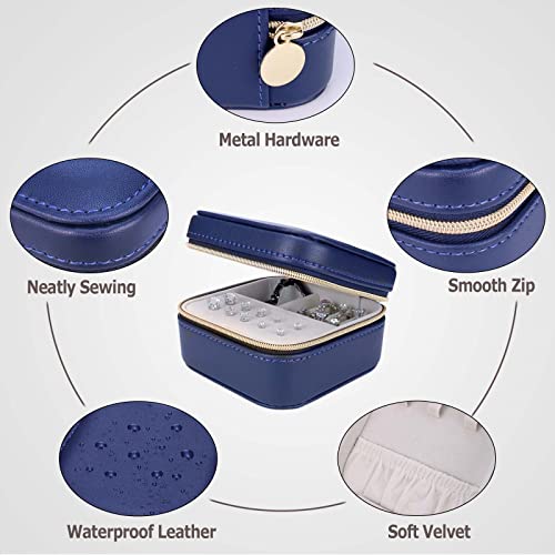2 Pack】 PU Leather Travel Small Portable Mini Travel Jewelry Organizer for Rings Necklaces Earrings and Lipstick Color Blue and Pink (2 Count)