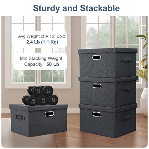Medium 15" 21 Quart Collapsible Stackable Storage Bins with Lids (3 Count)