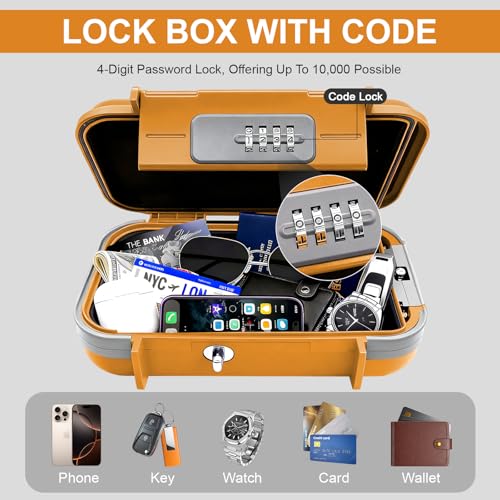Portable Combination Lock Box with Adjustable Steel Cable