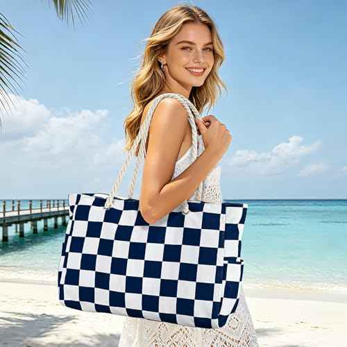 Beach Bag Large Beach Tote Bag for Women Waterproof Sandproof Swim Pool Bag With Zipper