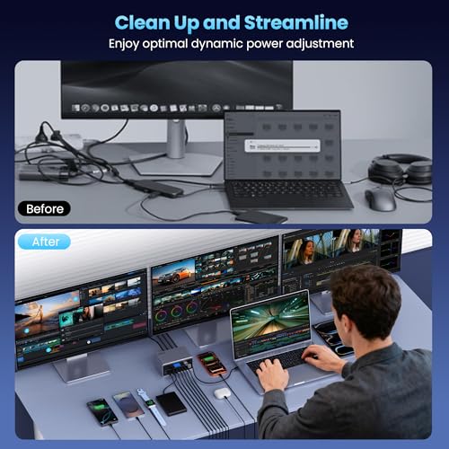 20-in-1 USB Docking Station,300W Charging Station,Triple Display USB-C Hub with 2x4K HDMI,DP,VGA,Ethernet,7 USB-A/C Ports,5Gbps USB-A/C Ports,SD/TF,Audio,100W PD Fast Laptop Charger for Windows/macOS