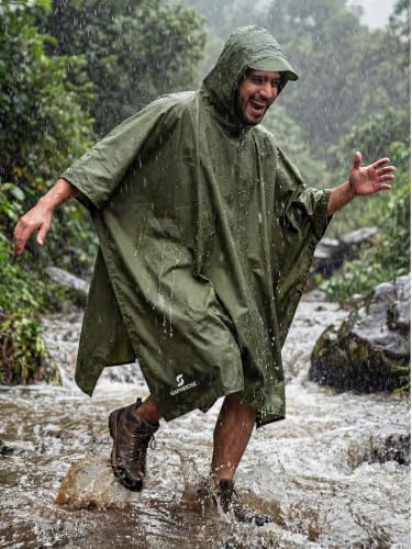 Adult Rain Poncho Waterproof Hooded Raincoat Lightweight Packable