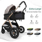 6-in-1 Convertible Baby Stroller with Bassinet Mode - Toddler Stroller w/Footmuff, Rain Cover, Cup Holder & Large Storage, Newborn w/All-Scene Large Wheels, Reversible Seat(Grey)