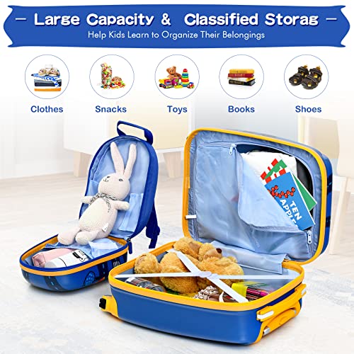 Kids Luggage 12" Toddler Backpack & 18" Travel Suitcase with Wheels (2 Count)