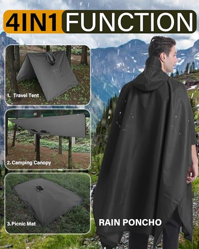 Hooded Rain Poncho Packable Waterproof Unisex Raincoat with Pocket