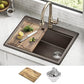 Bellucci 28 inch Granite Workstation Drop In Top Mount Single Bowl Kitchen Sink in White with Accessories