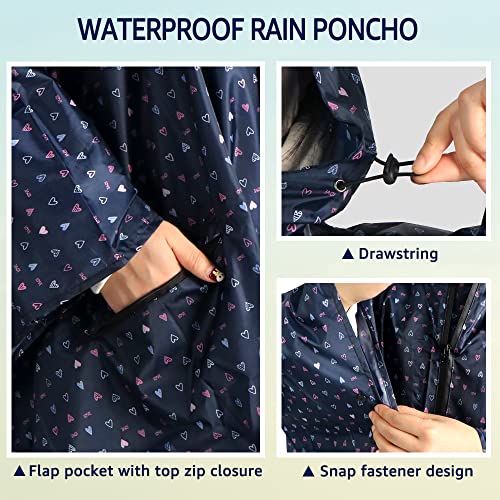 Waterproof Rain Poncho for Women Packable Hooded Raincoat with Pocket