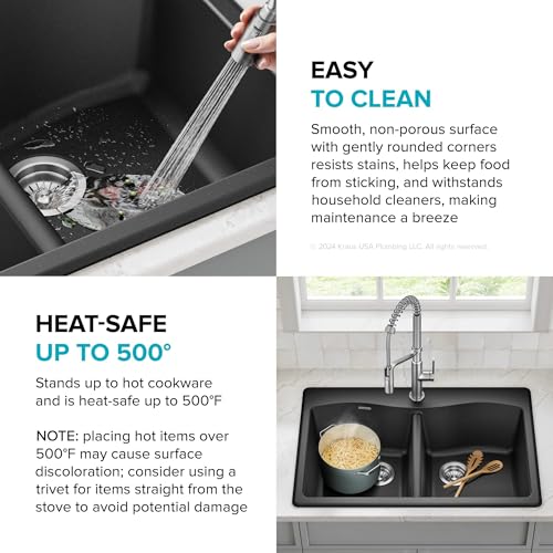Black 33 in Double Bowl Drop in Granite Kitchen Sink KGD