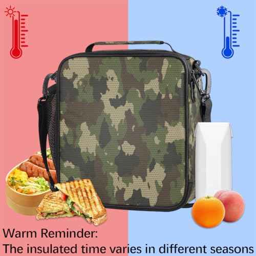Camo Insulated Lunch Bag for Kids Students Lunch Box Meal Holder Camouflage Green Reusable Cooler Bag for Boys Thermal Lunch Box for School Picnic Travel Outdoor (Camo)