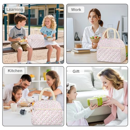 Lunch Bag Lunch Box for Women Adult Men Insulated Quilted Reusable Large Lunch Tote Bag Leakproof Simple Cooler Bag for Work Office Picnic Beach or Travel