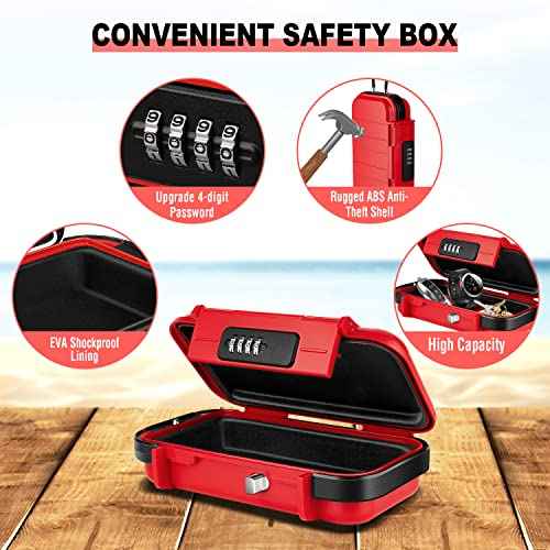 Portable Safe Lock Box with Combination Lock Mini Beach Travel Safe Waterproof Small Lockable Box with Removable Wire Rope Combination Safe Box for Dorm