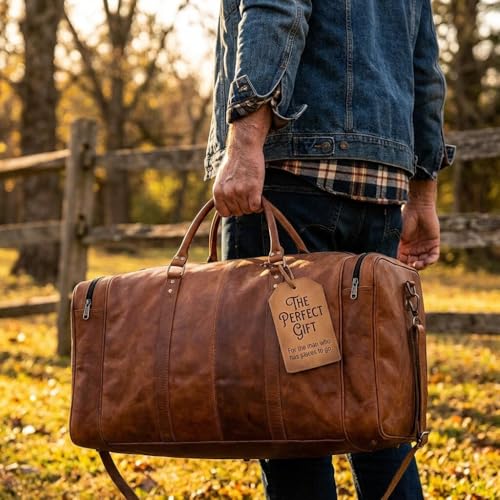 Leather Duffle Bag for Men Luggage Handmade Travel Bag Carry On Luggage Weekender Bags Overnight Gym Sports Cabin Holdall Bag For Airplanes Men And Women
