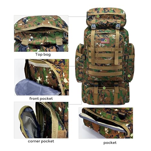 80L 2 Pack Hiking Backpack for Men with Sling Tactical Backpack (2 Count)