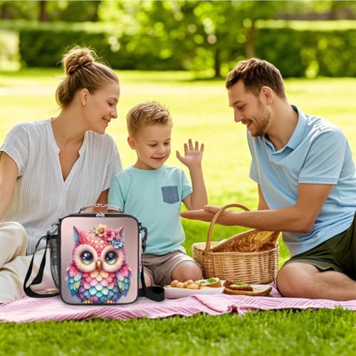Cute Pink Owl Kids Lunch Box for Girls Boys Reusable Insulated Lunch Bag for Kids Toddler Thermal Cooler Spacious Lunchbox with Shoulder Strap Lunchbag for School Work Picnic (A06:owl)