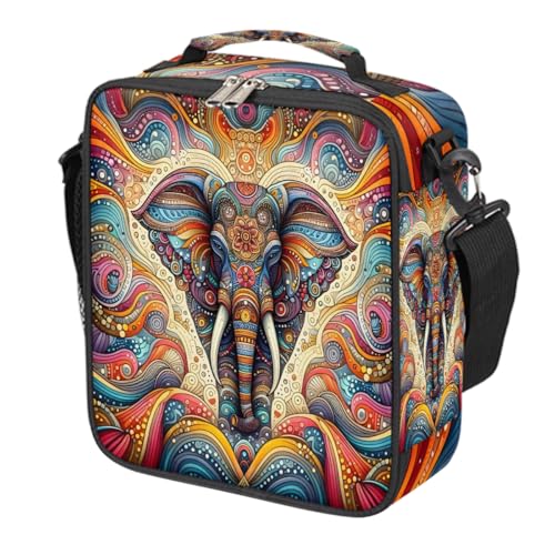 Elephants Animal Kids Lunch Box for Girls Boys Reusable Insulated Lunch Bag for Kids Toddler Thermal Cooler Spacious Lunchbox with Shoulder Strap Lunchbag for School Work Picnic (print 25)