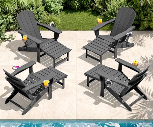 4 Pcs HDPE Folding Adjustable Adirondack Chair with Ottoman (4 Count)