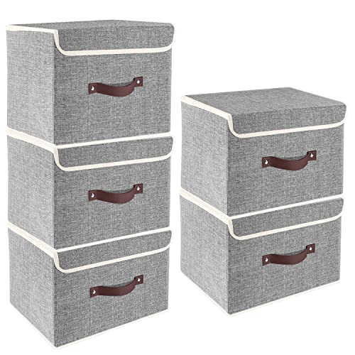Foldable Storage Boxes with Lids 5 Pack Fabric Storage Bins with Lids (5 Count)