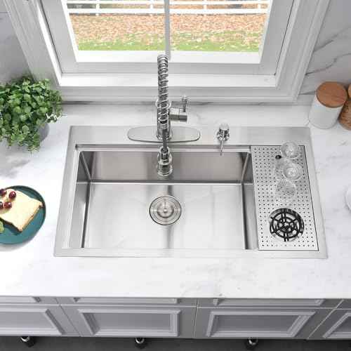 33 Inch Drop In Kitchen Sink with Cup Washer Workstation